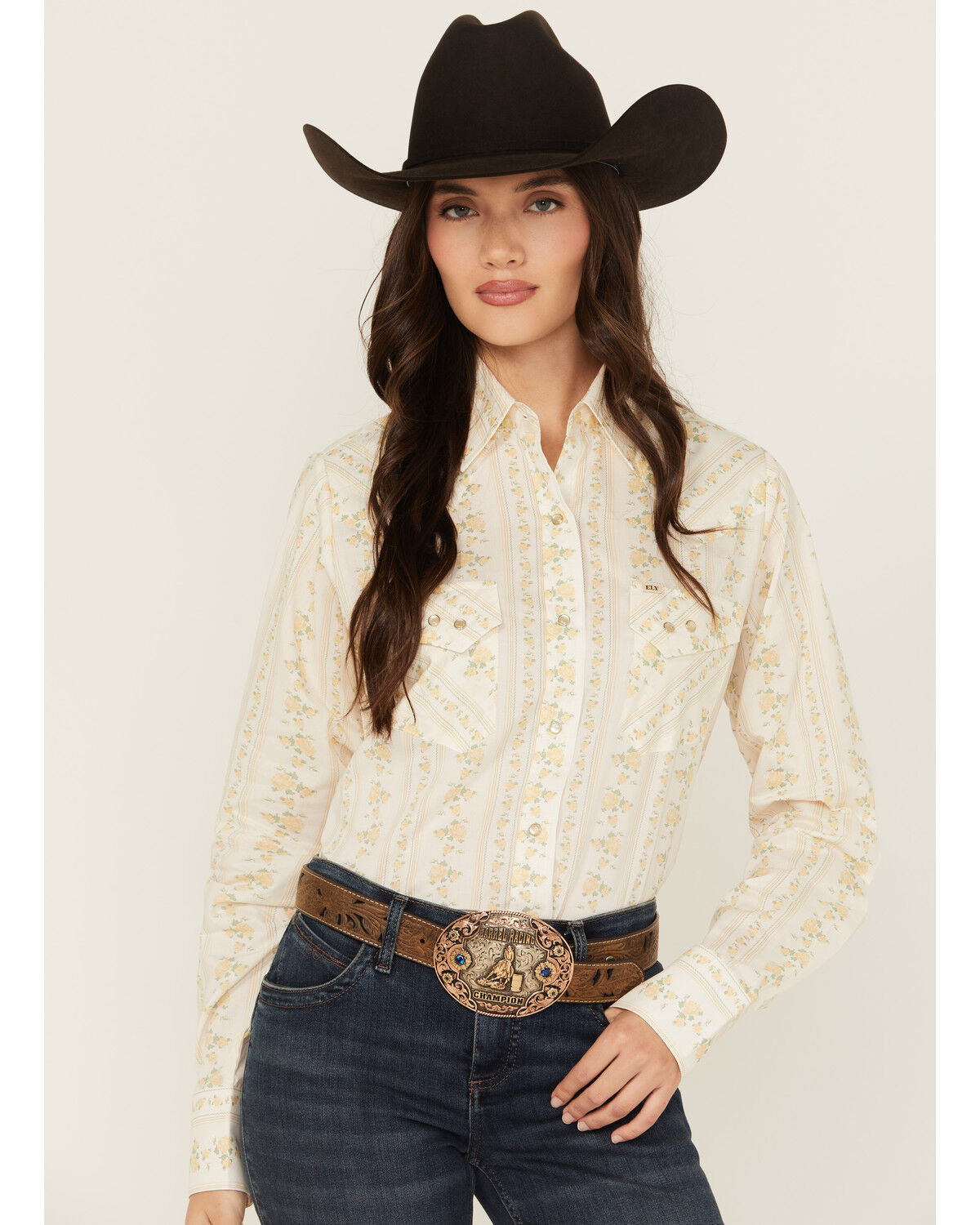 Image #1 - Cowboygirl by Jenna Paulette Women's Wallpaper Print Long Sleeve Pearl Snap Western Shirt, Yellow, hi-res