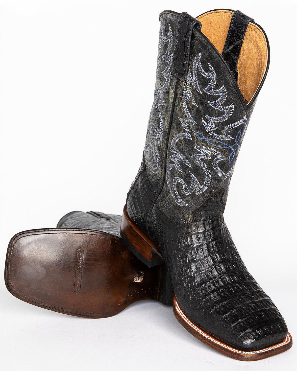 black caiman square toe boots