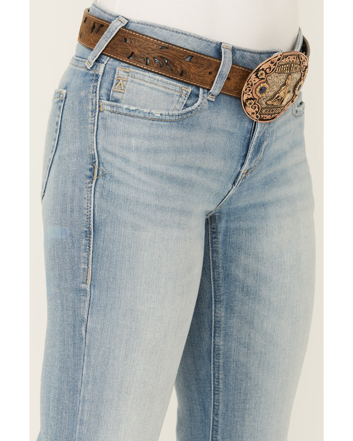 Image #4 - Ariat Women's Nia Light Wash Perfect Rise Slim Trouser Stretch Denim Jeans, Light Wash, hi-res