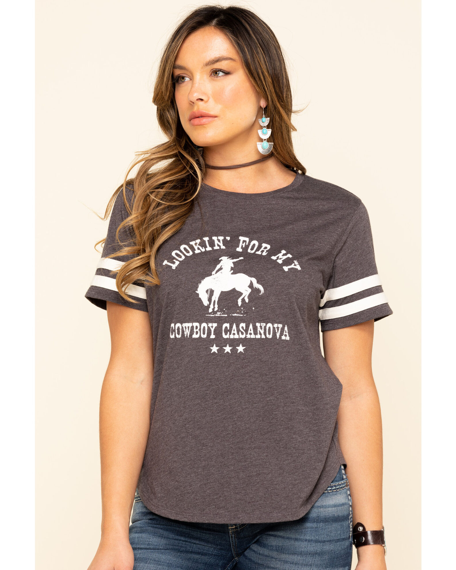 Image #1 - Cut & Paste Women's Cowboy Casanova Football Tee, Black, hi-res