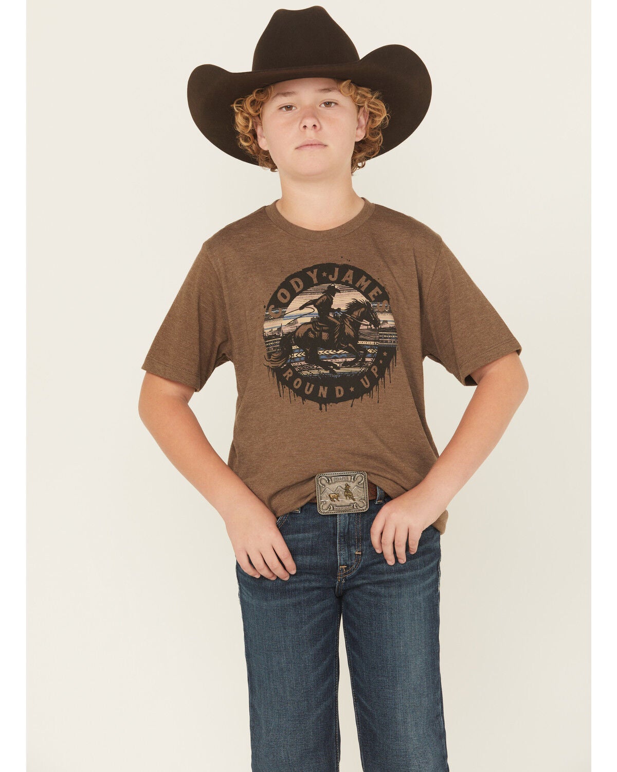 Cody James Boys' Rodeo Round Up Short Sleeve Graphic T-Shirt, Brown, hi-res
