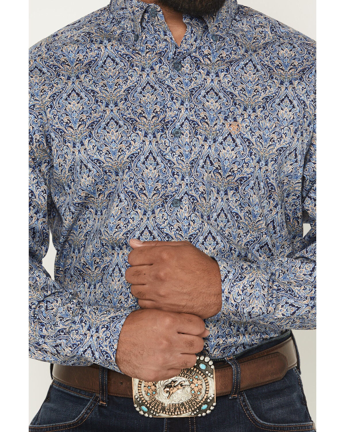 Image #3 - Ariat Men's Stoney Paisley Print Long Sleeve Button-Down Western Shirt - Big, Blue, hi-res