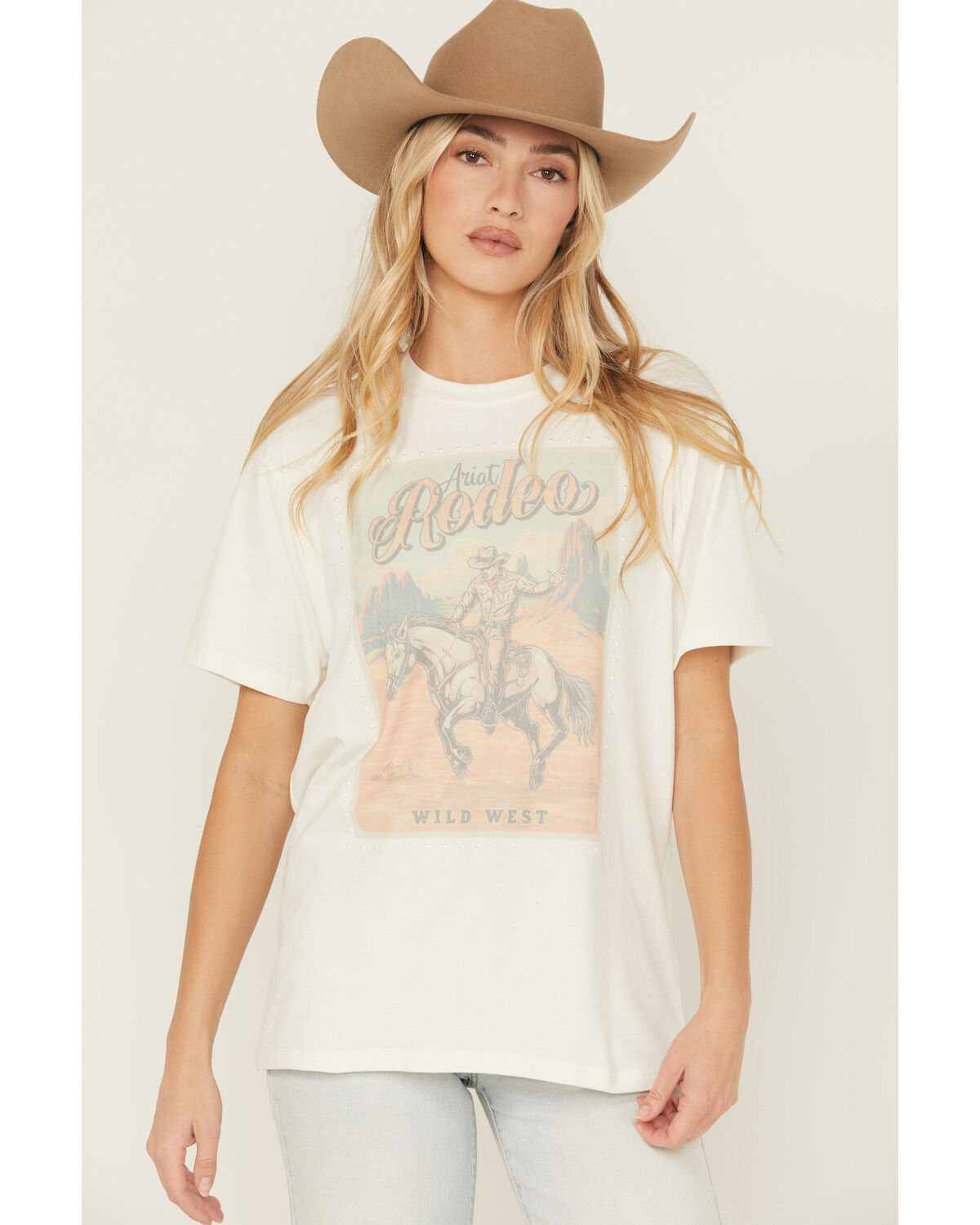 Image #1 - Ariat Women's Rodeo Pearl Short Sleeve Graphic Tee, White, hi-res