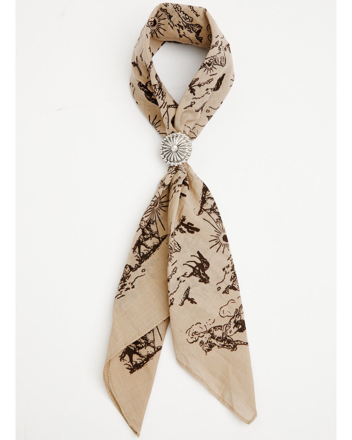 Idyllwind Women's Desert Print Bandana with Concho Slider, Tan, hi-res
