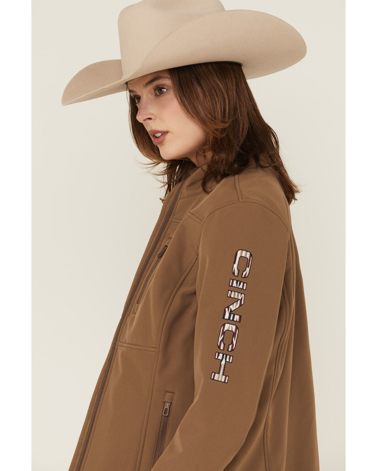 Image #2 - Cinch Women's Concealed Carry Bonded Softshell Jacket, Brown, hi-res
