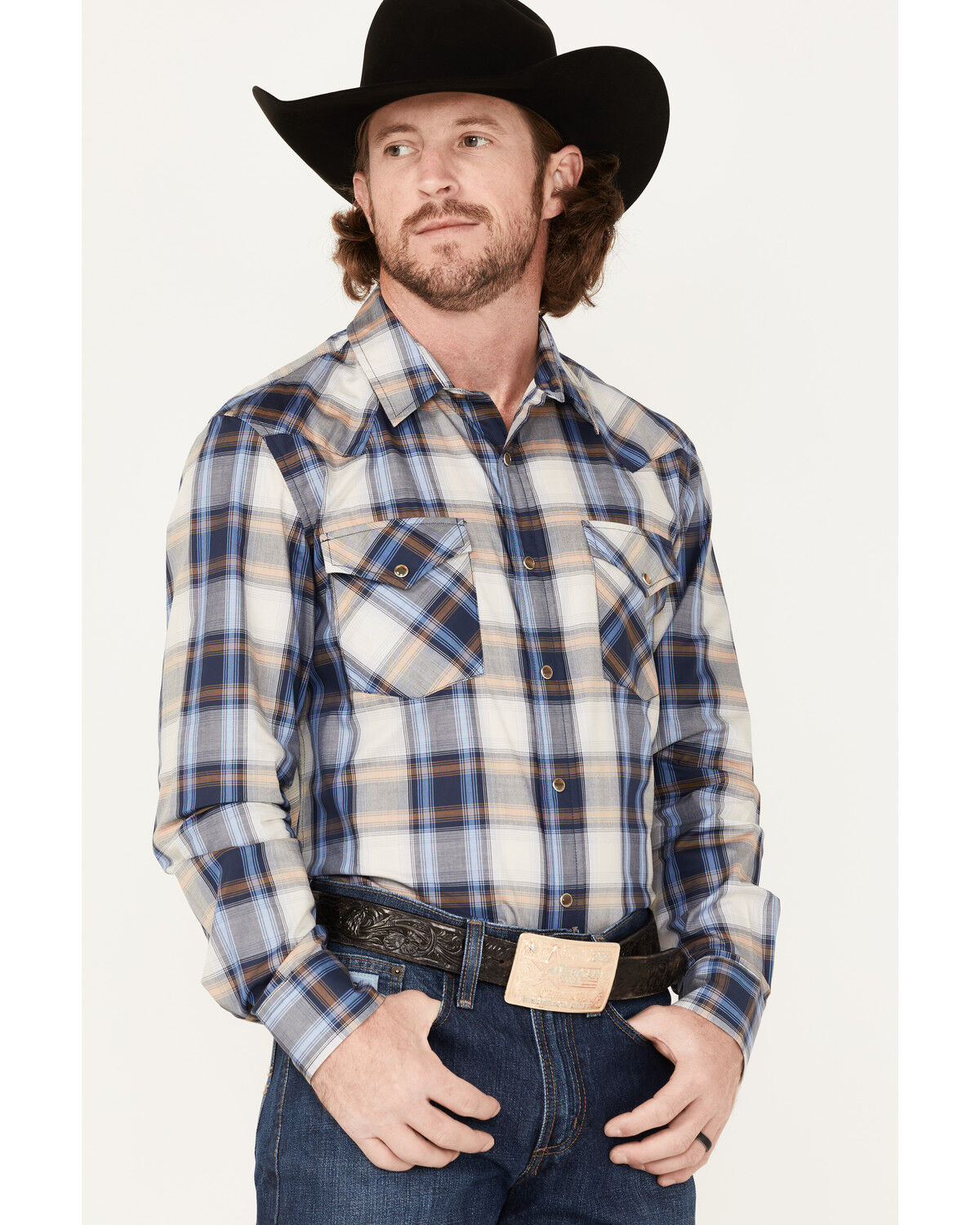 Image #2 - Pendleton Men's Bishop Large Ombre Plaid Long Sleeve Western Shirt, Navy, hi-res