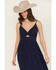 Image #2 - Angie Women's Embroidered Knot Front Midi Dress, Navy, hi-res