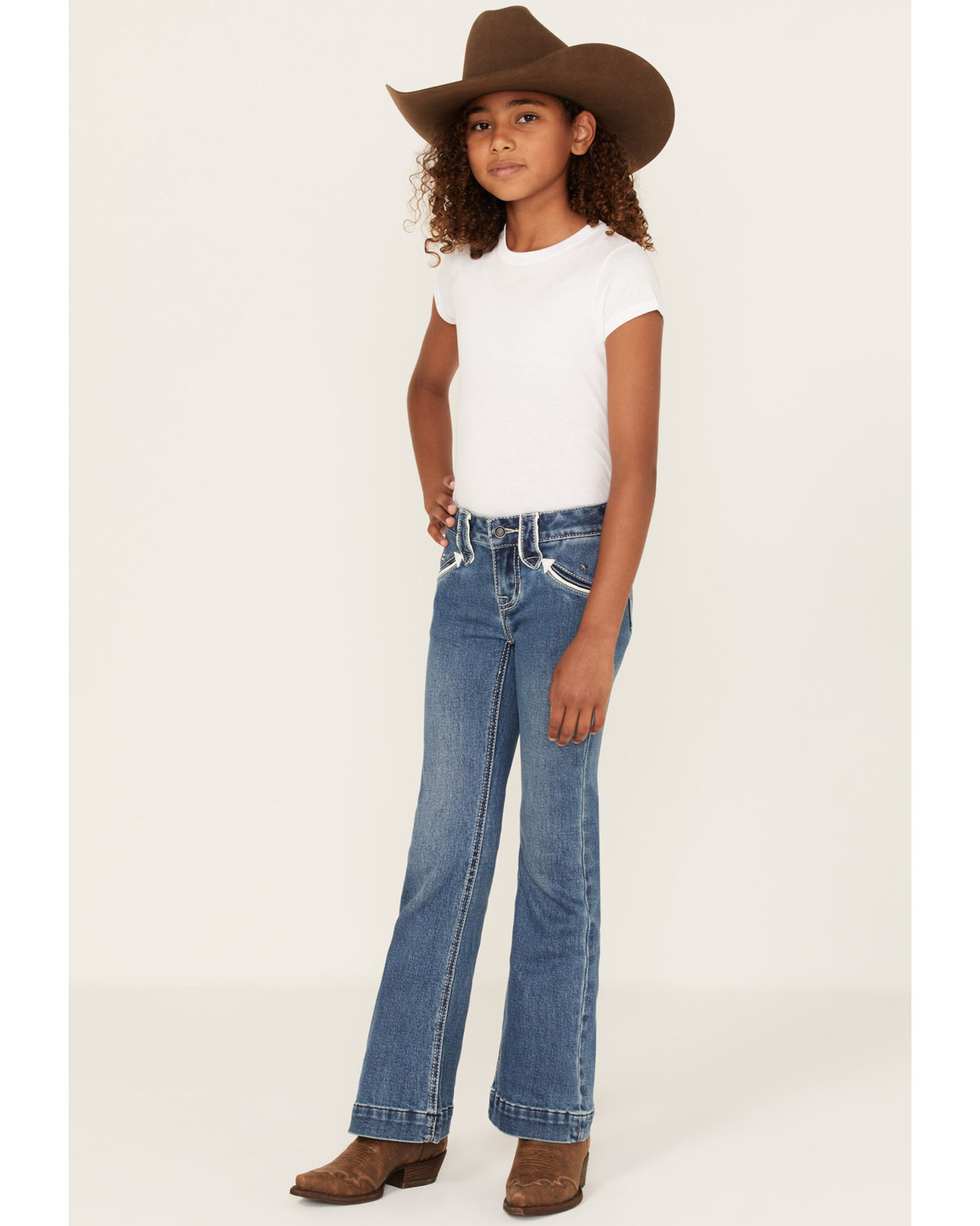 Rock Roll Denim Little Girls Medium Wash Arrow Pocket Trouser Flare Jeans Country Outfitter