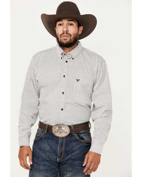 Cowboy Hardware Men's Geo Print Long Sleeve Button-Down Western Shirt, White, hi-res