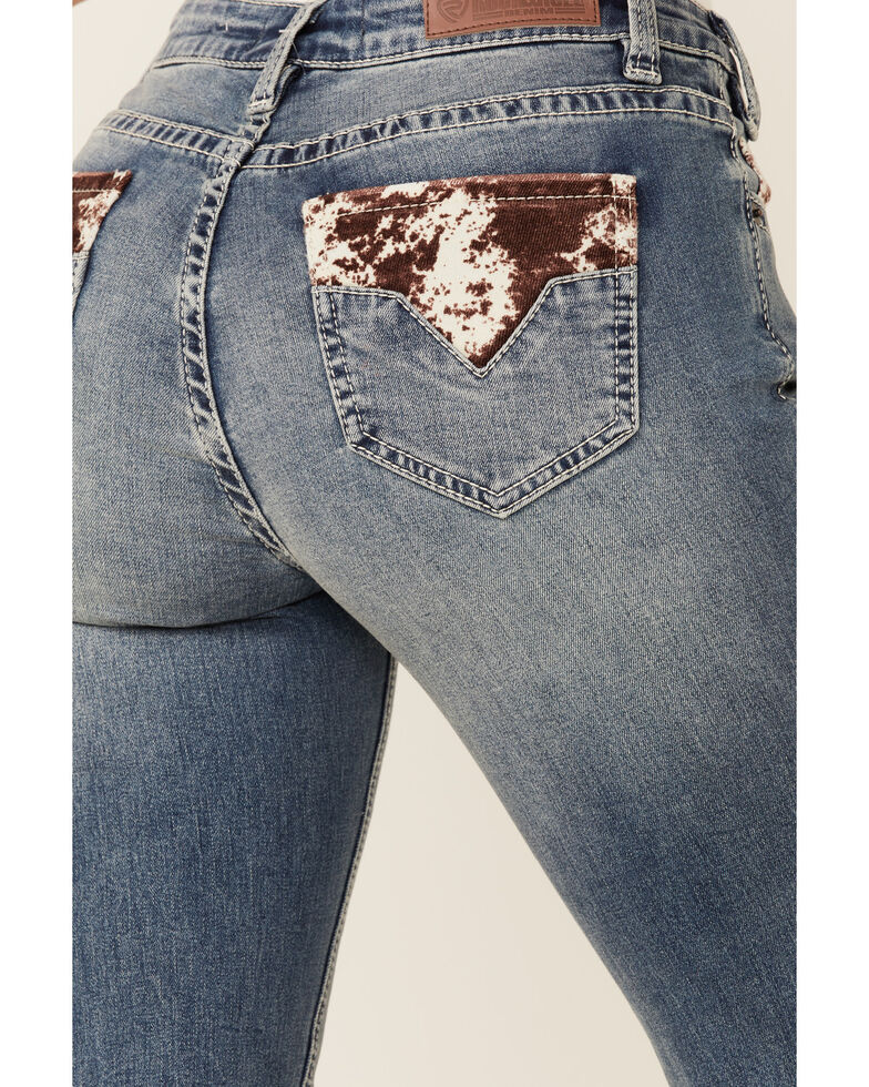 Rock & Roll Denim Women's Medium Vintage Wash Cowhide Pocket Riding Bootcut Jeans , Blue, hi-res