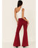 Shyanne Women's Red Seamed Pocket Flare Jeans, Red, hi-res