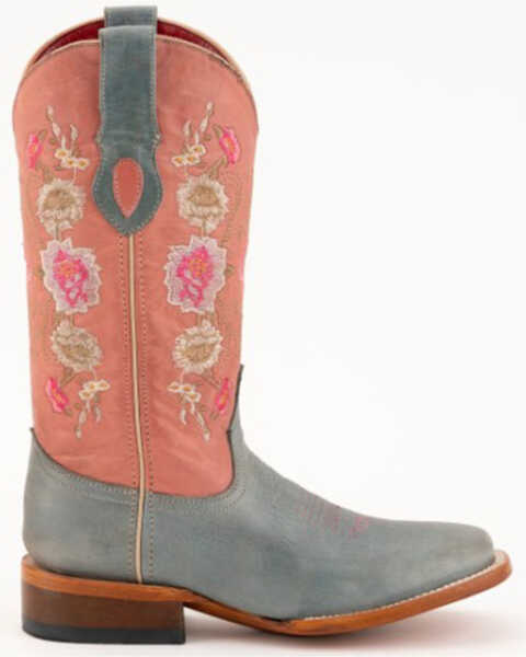 Image #2 - Ferrini Women's Lilah Embroidered Floral Western Boots - Square Toe, Blue, hi-res