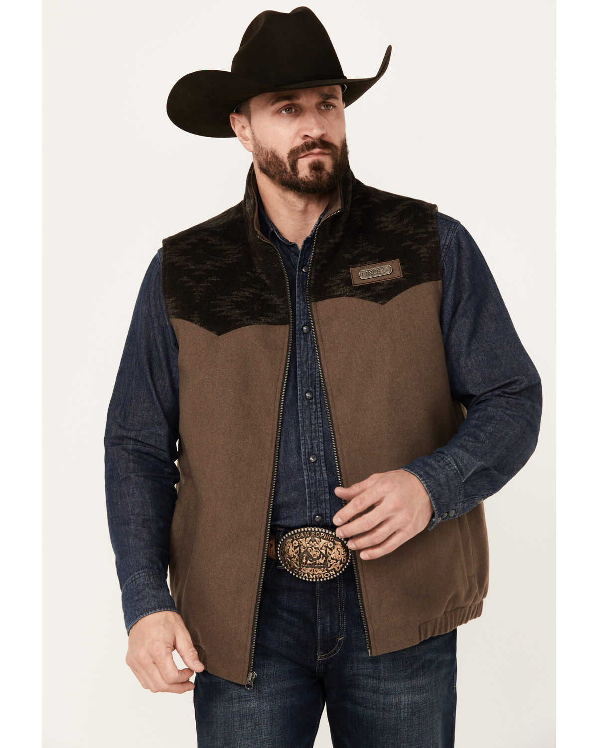 Image #1 - Cinch Men's Solid Twill Concealed Carry Zip Vest, Brown, hi-res