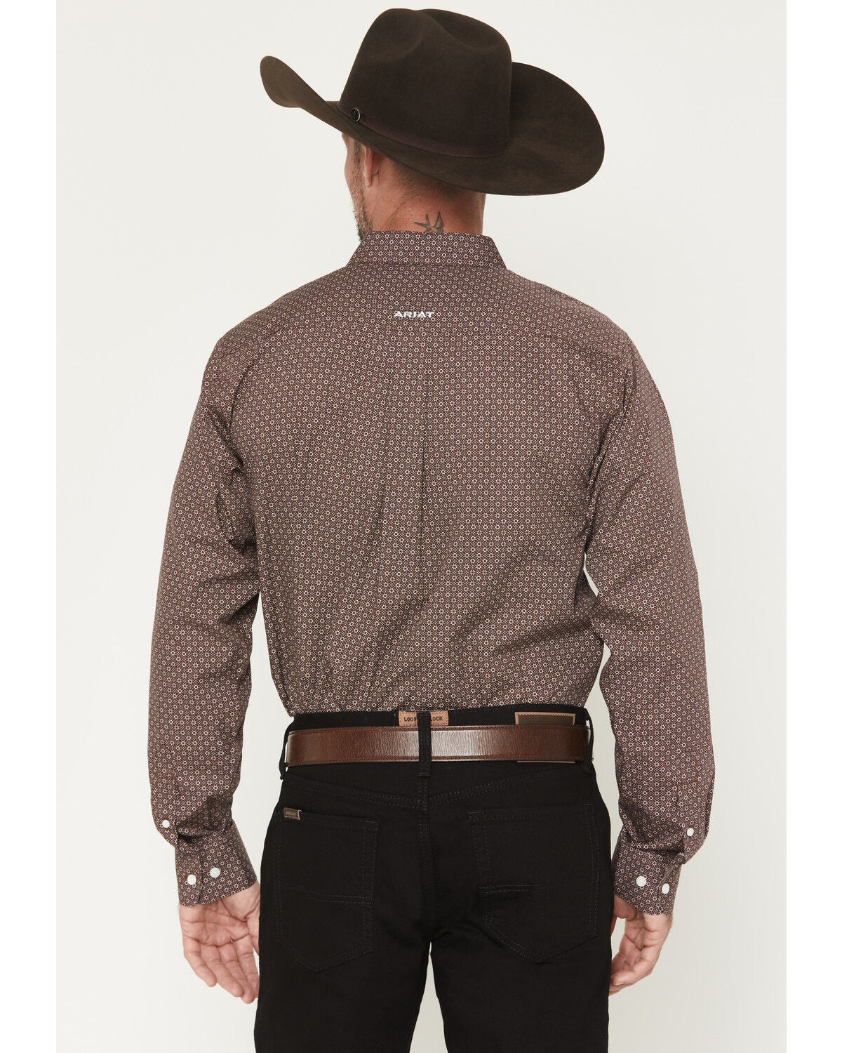 Image #4 - Ariat Men's Wrinkle Free Geo Print Fitted Long Sleeve Button-Down Western Shirt, Brown, hi-res