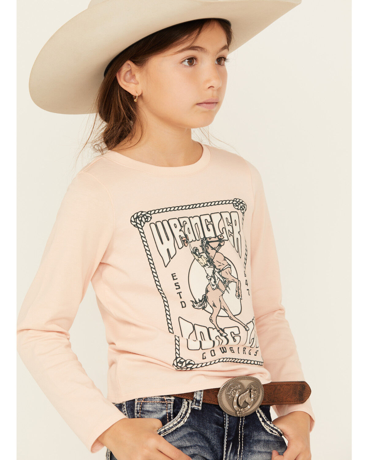 Image #2 - Wrangler Girls' Long Live Cowgirls Long Sleeve Graphic Shirt, Pink, hi-res