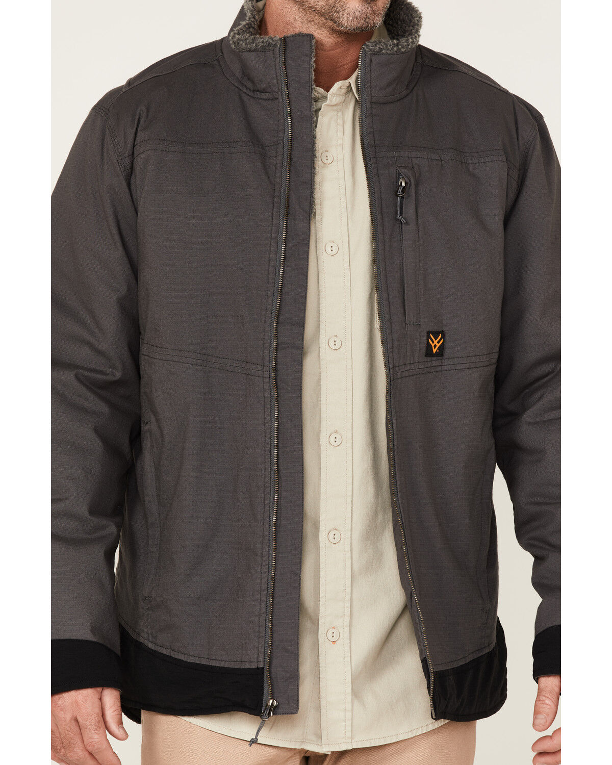 Image #3 - Hawx Men's Weather Ripstop Zip-Front Hooded Sherpa Work Jacket, Charcoal, hi-res