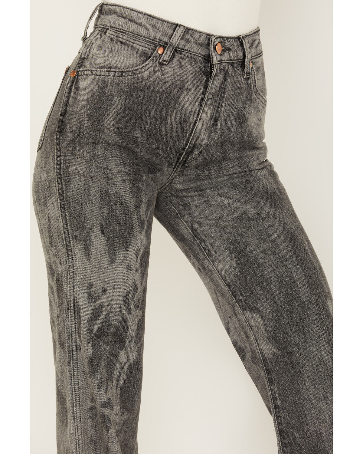 Image #2 - Wrangler Women's Wanderer Laser Acid Wash High Rise Distressed Flare Jeans, Black, hi-res