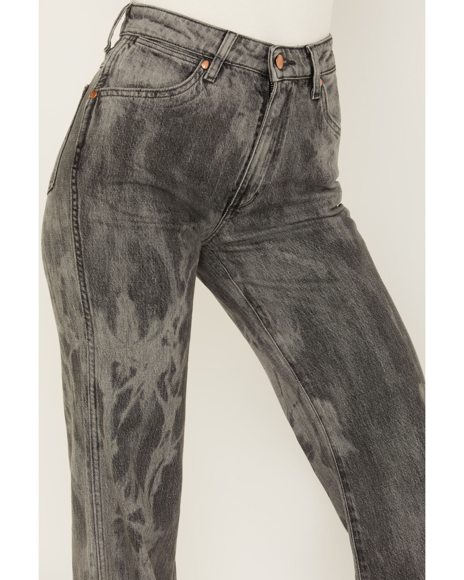 Image #2 - Wrangler Women's Wanderer Laser Acid Wash High Rise Distressed Flare Jeans, Black, hi-res