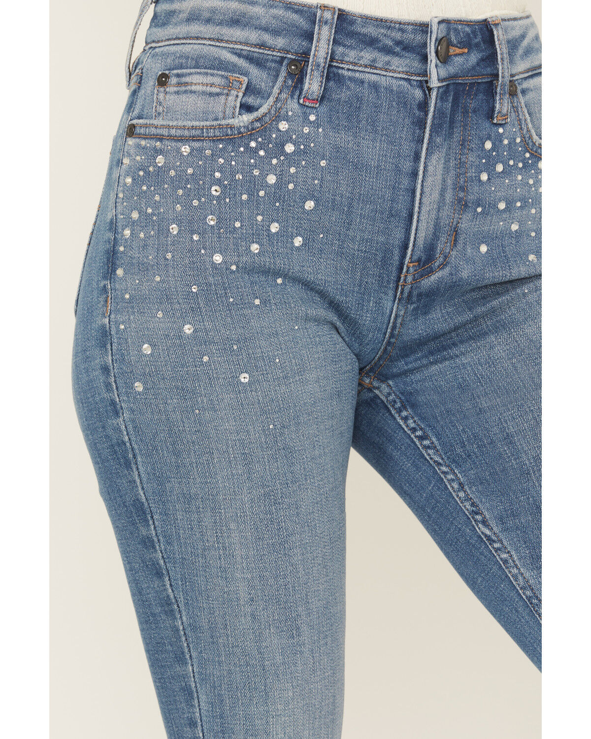 Image #2 - Idyllwind Women's Legend Medium Wash High Rise Rhinestone Studded Bootcut Super Stretch Denim Jeans, Medium Wash, hi-res