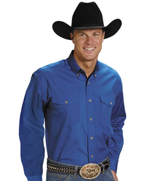 Image #1 - Roper Men's Solid Poplin Long Sleeve Western Shirt - Big & Tall, Blue, hi-res