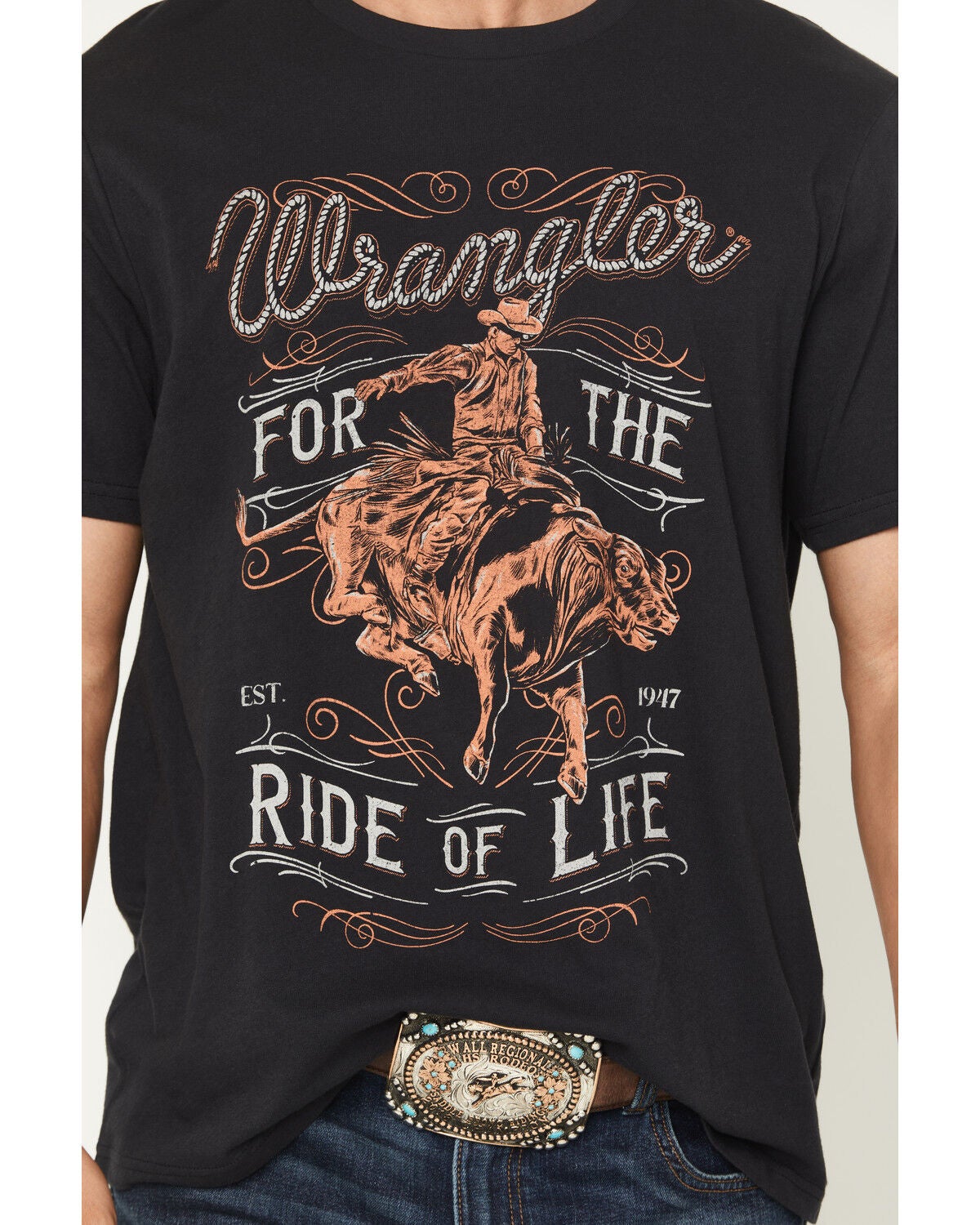 Image #3 - Wrangler Men's For The Ride Of Life Short Sleeve Graphic T-Shirt, Black, hi-res