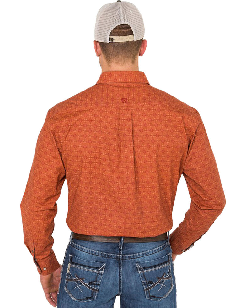 Noble Outfitters Men's Burnt Sienna Geo Print Long Sleeve Western Shirt , Rust Copper, hi-res