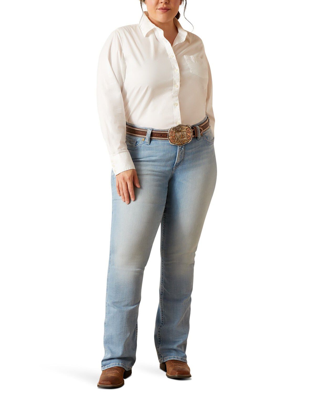 Image #5 - Ariat Women's Nebraska Light Wash Mid Rise Hope Stretch Bootcut Jeans - Plus, Light Wash, hi-res