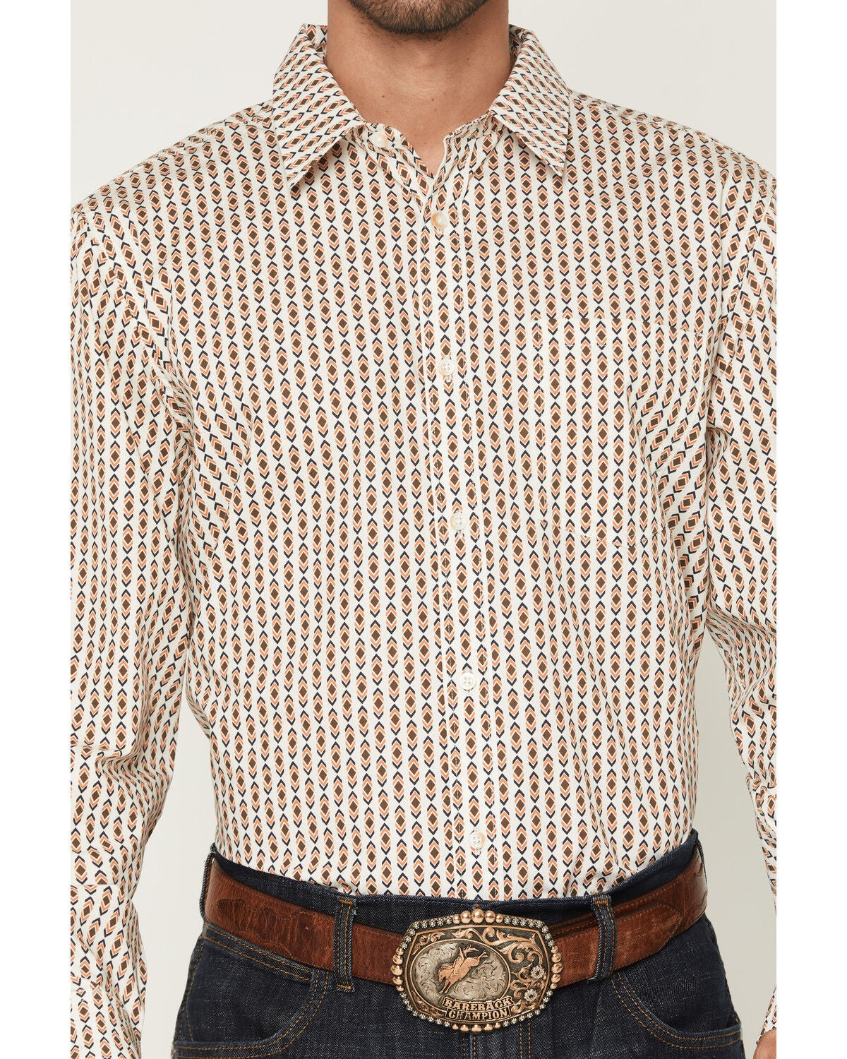 Image #3 - Gibson Trading Co Men's Arrowline Geo Stripe Print Long Sleeve Button-Down Western Shirt - Big, White, hi-res