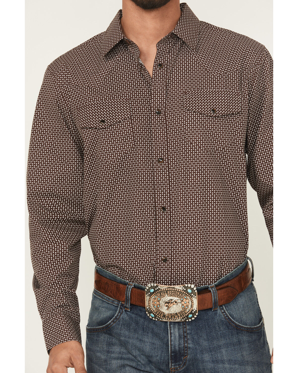 Image #3 - Gibson Trading Co Men's Mud Hole Geo Print Long Sleeve Snap Western Shirt, Brown, hi-res