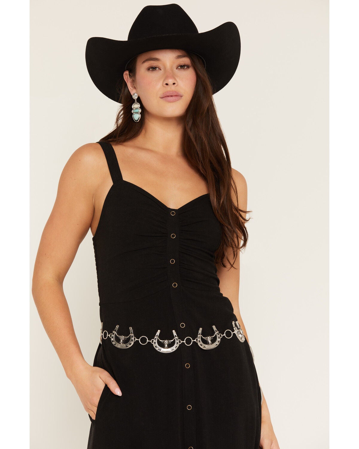 Shyanne Women's Horseshoe Longhorn Chain Concho Belt, Silver, hi-res