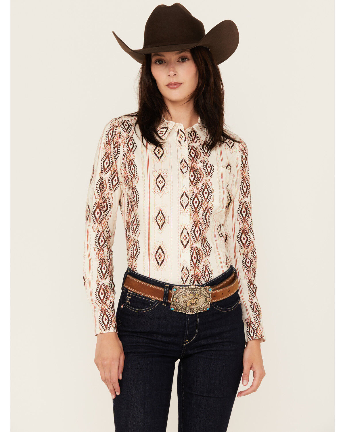 Image #1 - Shyanne Women's Printed Long Sleeve Riding Shirt, Cream, hi-res