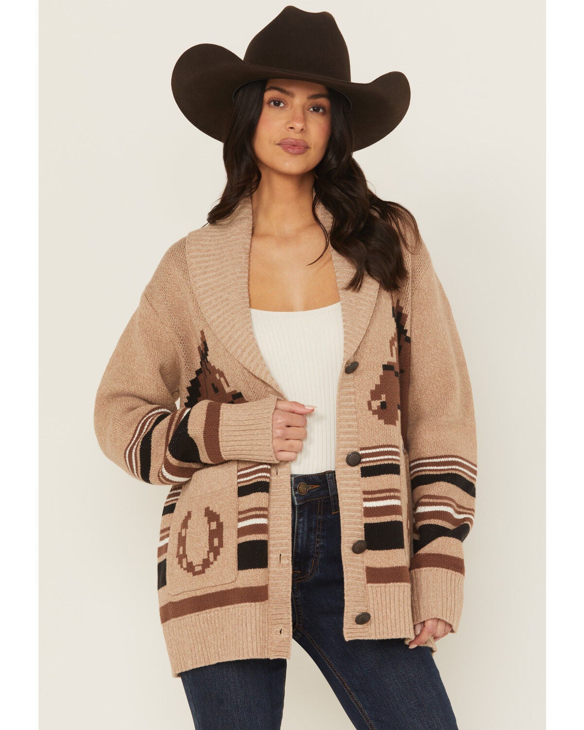 Wrangler Retro Women's Horse Cardigan, Brown, hi-res