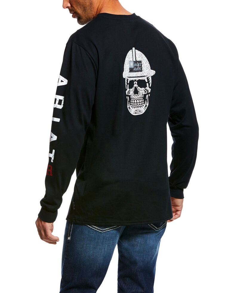 Ariat Men's FR Roughneck Back Skull Graphic Long Sleeve Work T-Shirt - Tall , Black, hi-res