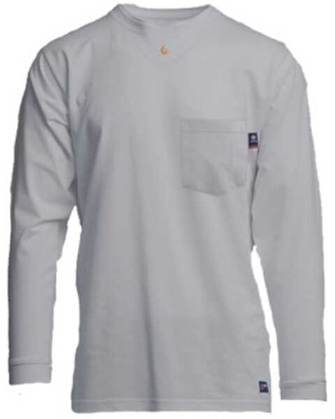 Lapco Men's FR Solid Grey Long Sleeve Work Pocket T-Shirt , Grey, hi-res