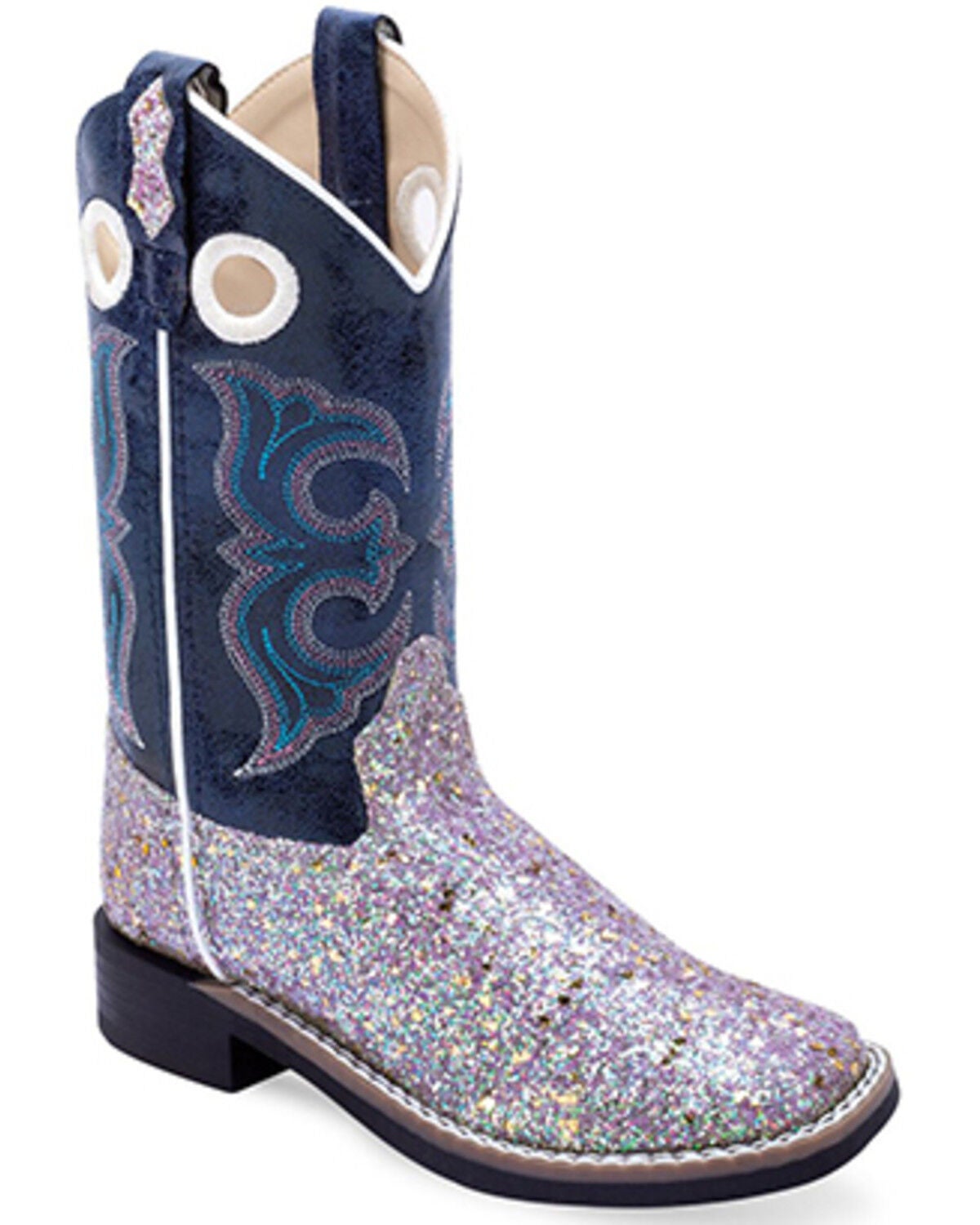 Image #1 - Old West Girls' Fancy Western Boots - Broad Square Toe, Purple, hi-res