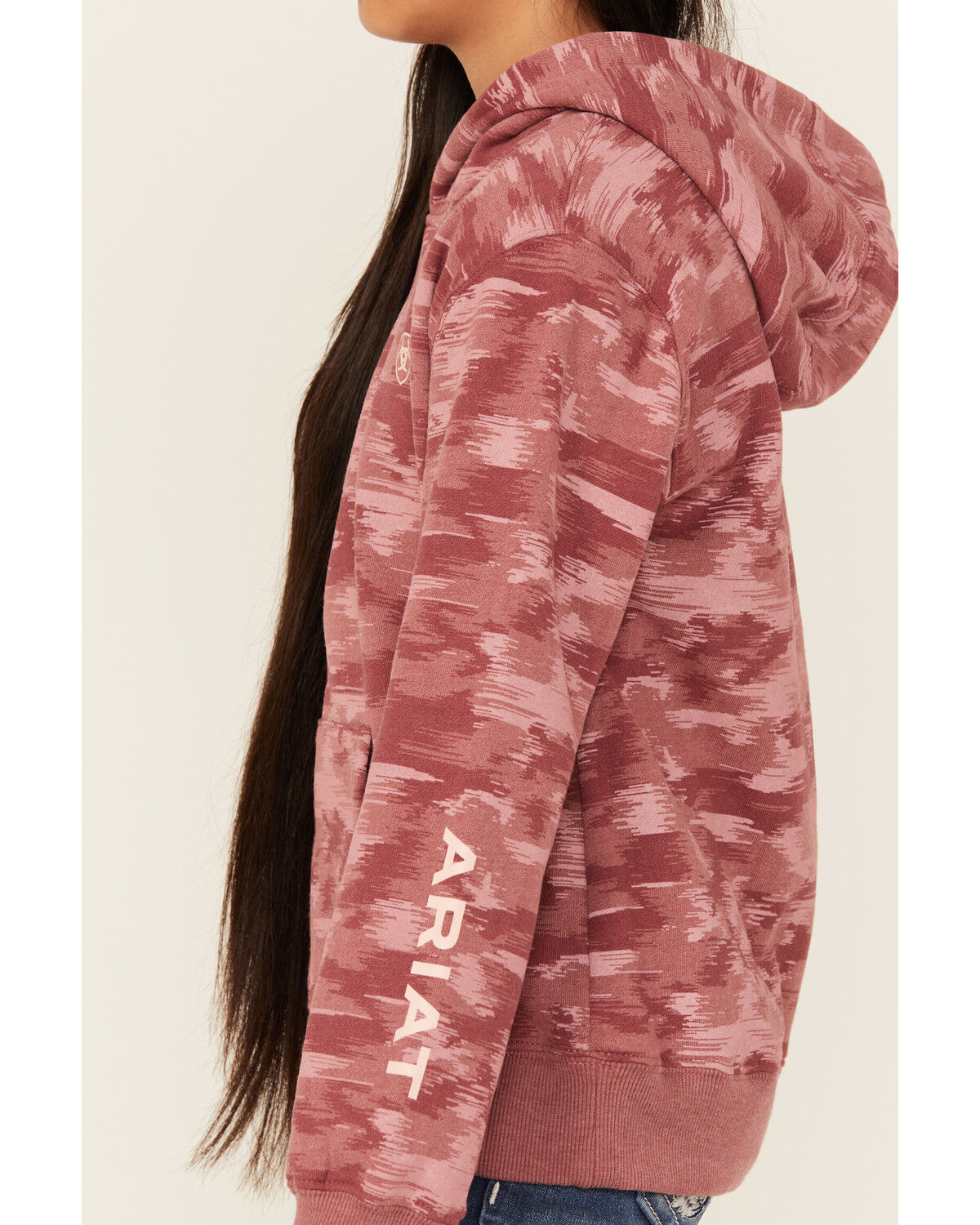 Image #3 - Ariat Girls' Printed Logo Hoodie, Mauve, hi-res