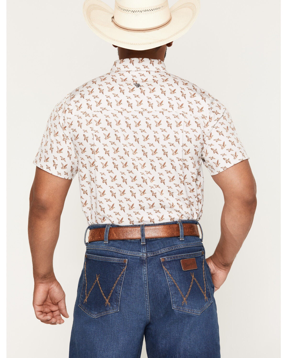 Image #4 - Burlebo Men's Mallard Flying Duck Print Short Sleeve Button-Down Performance Western Shirt, Cream, hi-res