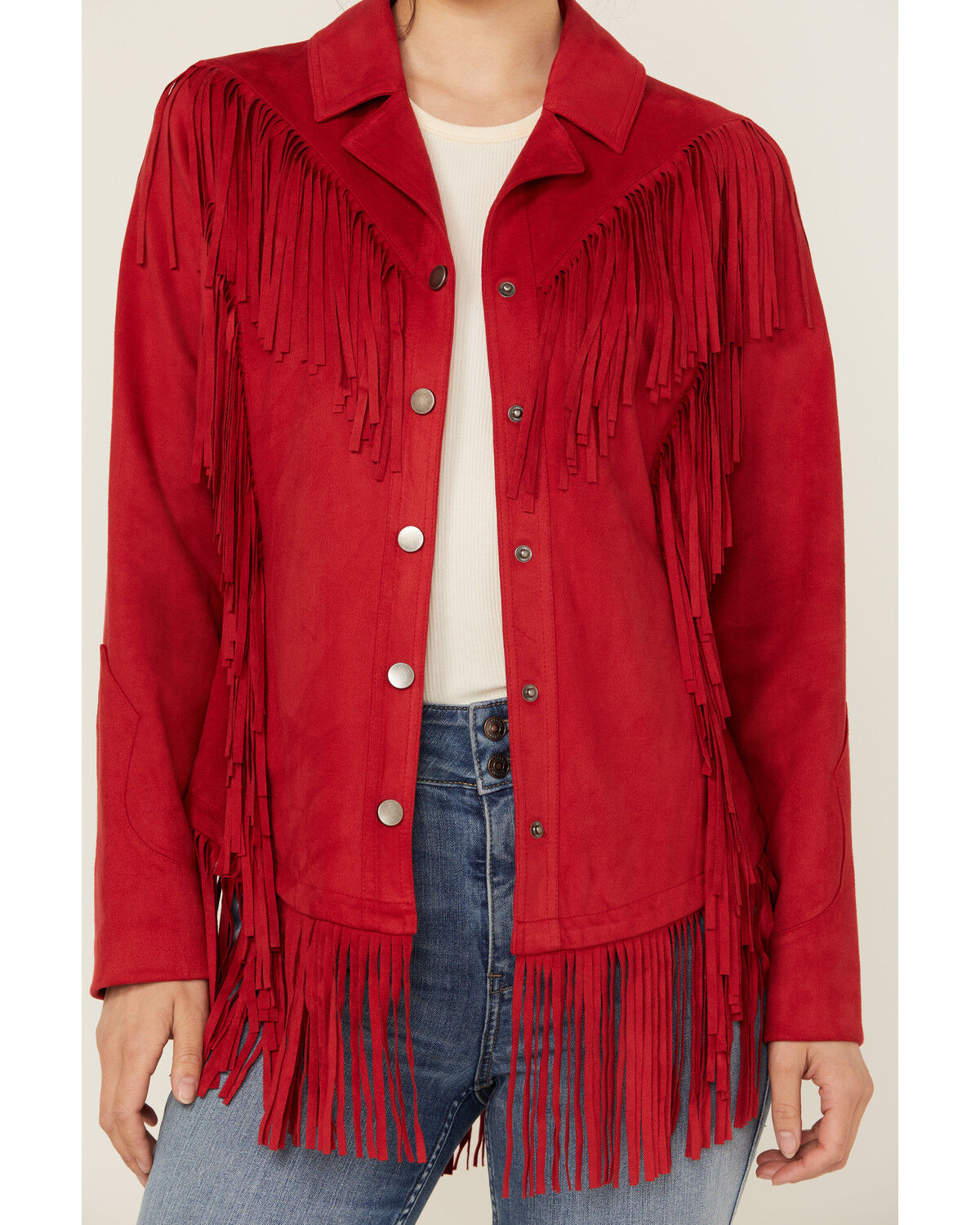 Image #3 - Powder River Outfitters Women's Faux Suede Fringe Jacket, Red, hi-res