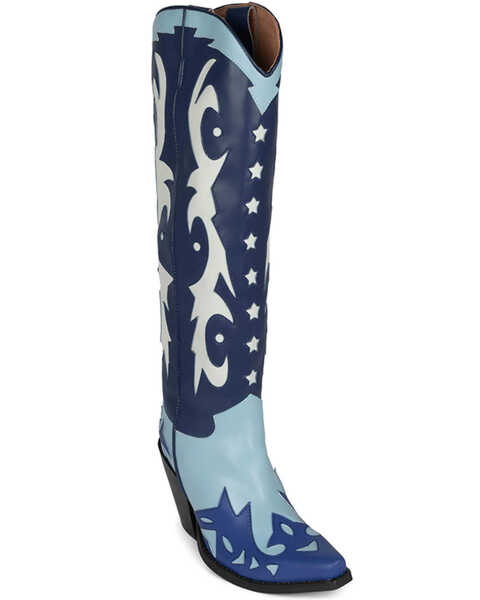Jeffrey Cambell Women's Starwood Tall Western Boots - Snip Toe, Blue, hi-res