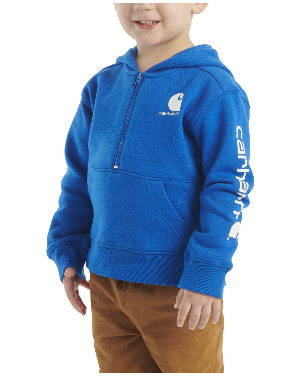 Image #2 - Carhartt Toddler Boys' Logo Half Zip Hooded Sweatshirt, Blue, hi-res