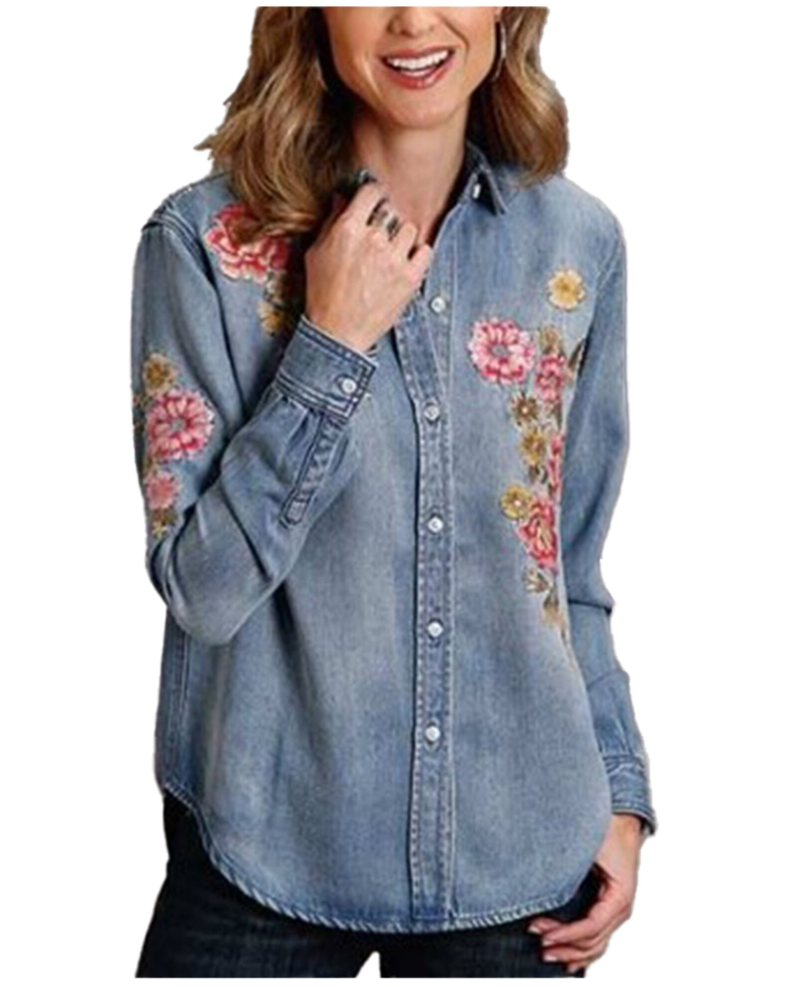 Embroidered shop denim shirt