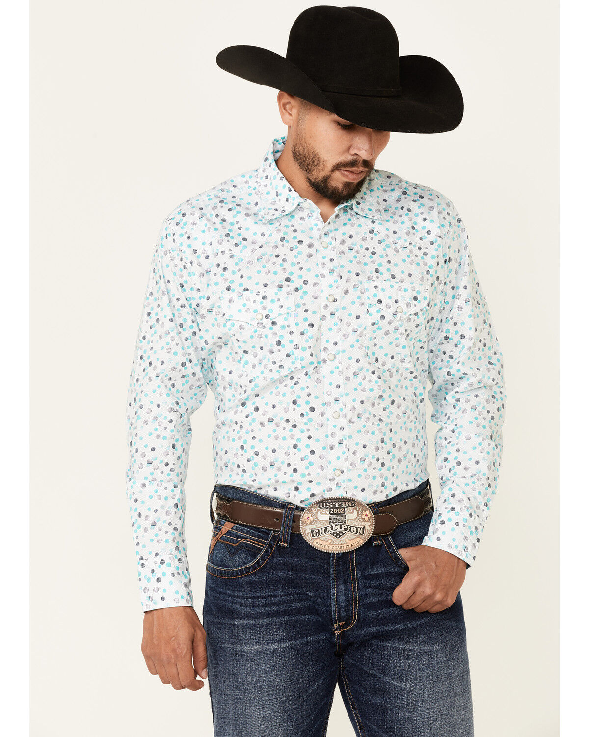 Image #1 - Wrangler 20X Men's Dot Geo Print Long Sleeve Snap Western Shirt, , hi-res
