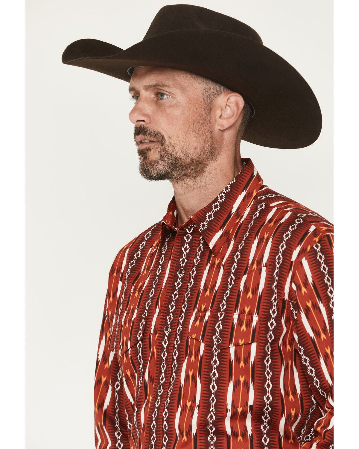 Image #2 - Wrangler Men's Checotah Southwestern Print Long Sleeve Snap Western Shirt, Red, hi-res