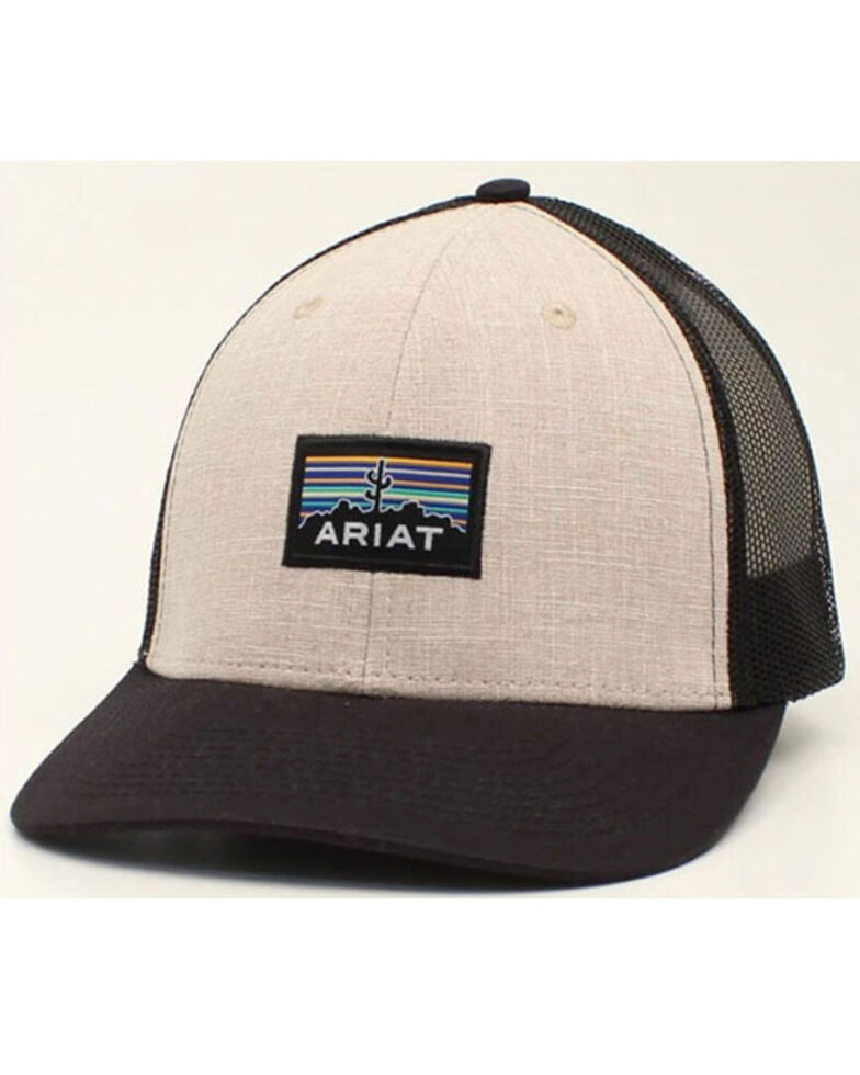 Ariat Men's Tan & Black Cactus Logo Patch Mesh-Back Ball Cap , Tan, hi-res