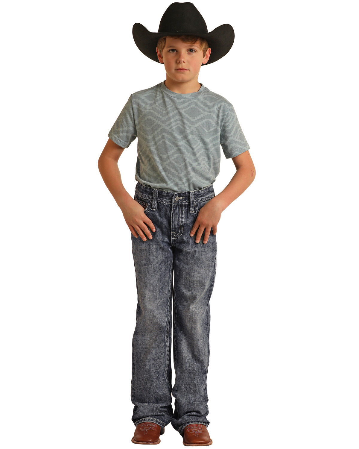 Image #2 - Rock & Roll Denim Boys' Medium Washed Down Bootcut Jeans, Blue, hi-res