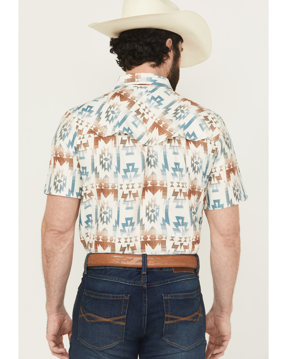 Image #4 - RANK 45® Men's Everglades Southwestern Print Short Sleeve Snap Performance Western Shirt, Ivory, hi-res