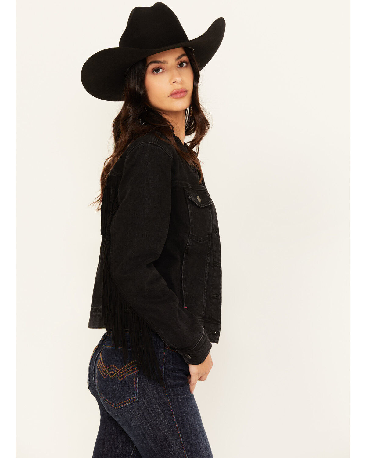 Image #4 - Idyllwind Women's Outlaw Fringe Trucker Jacket, Black, hi-res