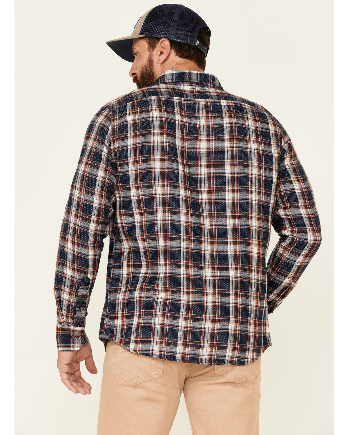 Image #4 - Flag & Anthem Men's Sarona Double Layer Dobby Plaid Long Sleeve Button Down Western Shirt, Navy, hi-res