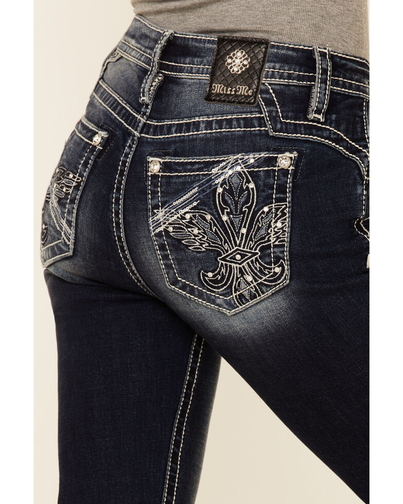 Miss Me Women's Embroidered Bootcut Jeans, Dark Blue, hi-res
