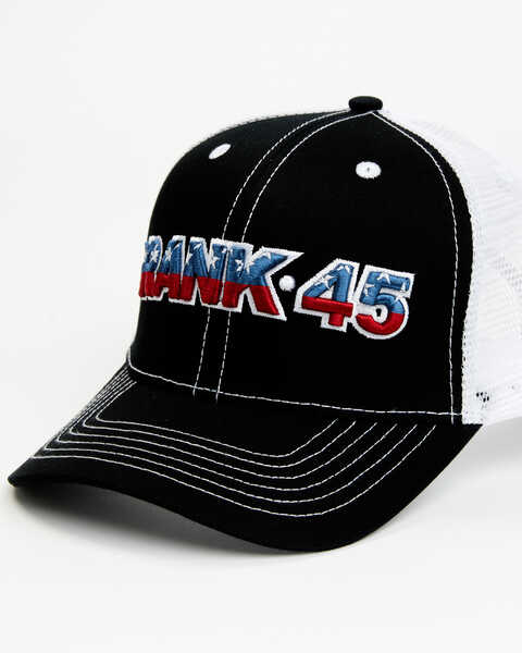 RANK 45 Men's Embroidered Flag Logo Mesh-Back Ball Cap , Black, hi-res